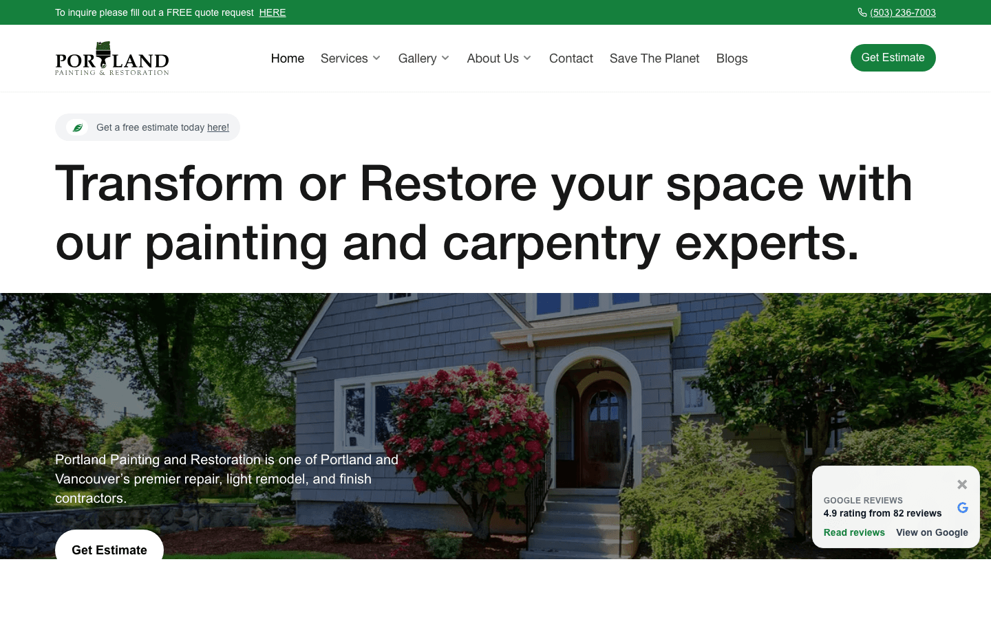 Portland Painting and Restoration website screenshot