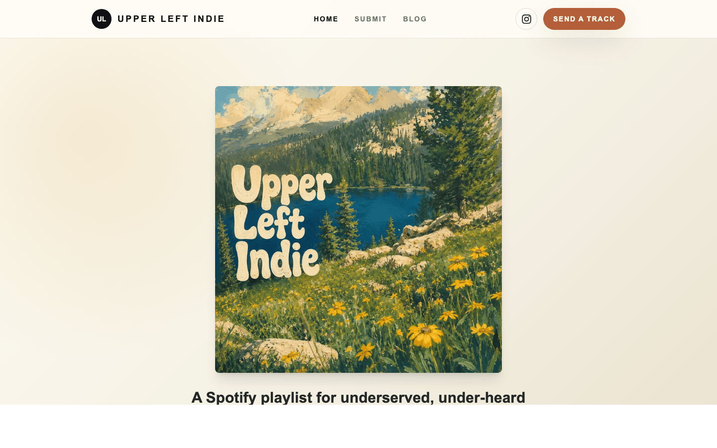 Upper Left Indie music discovery platform and editorial website preview